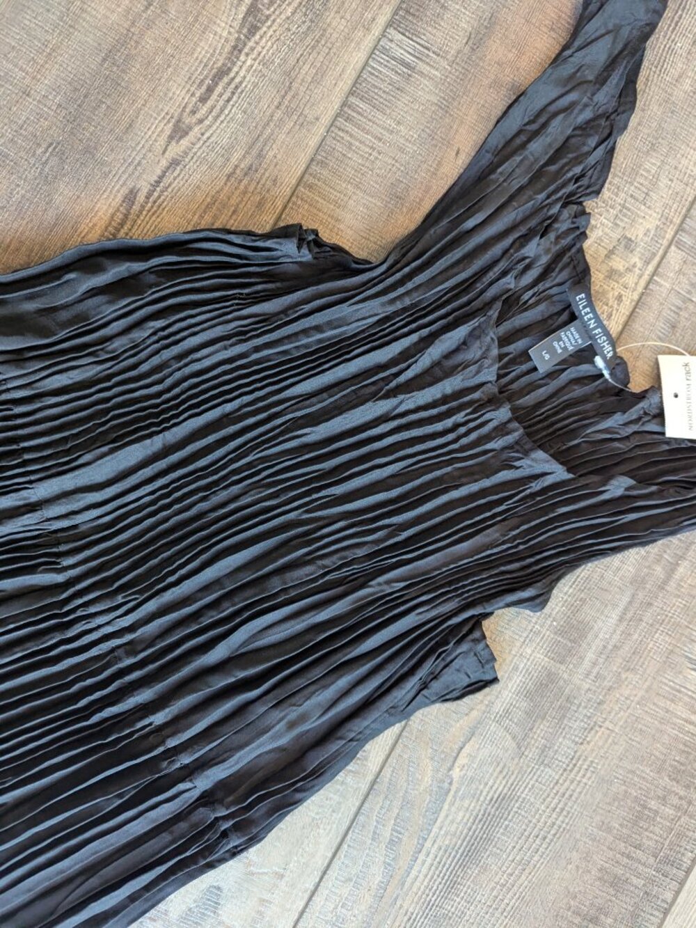 NWT Eileen Fisher Women's Crushed Silk Tiered Maxi Dress Black L Travel Luxury - Picture 5 of 8